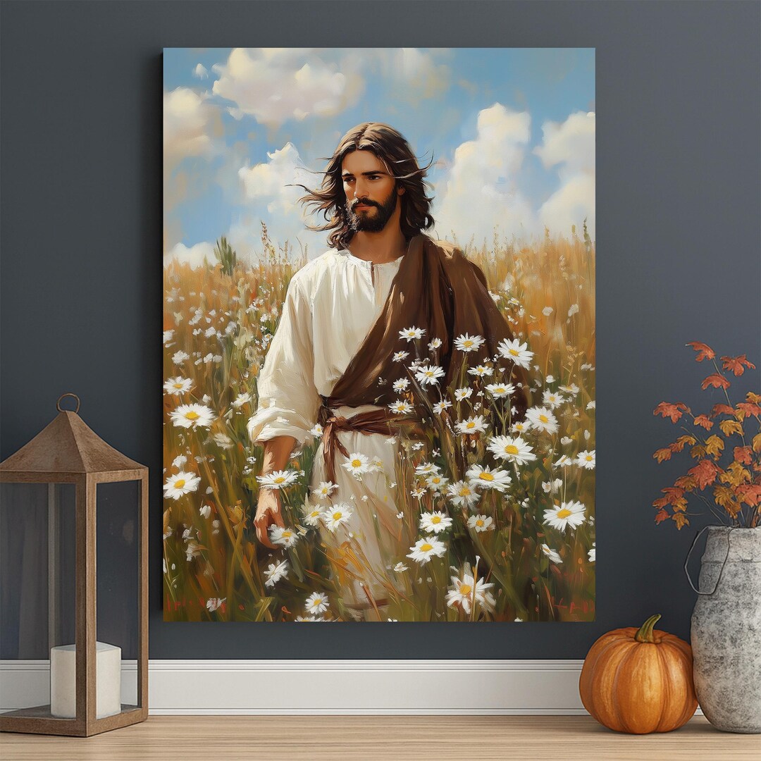 Jesus in Daisy Field Canvas Art | Christian Home Decor - Etsy