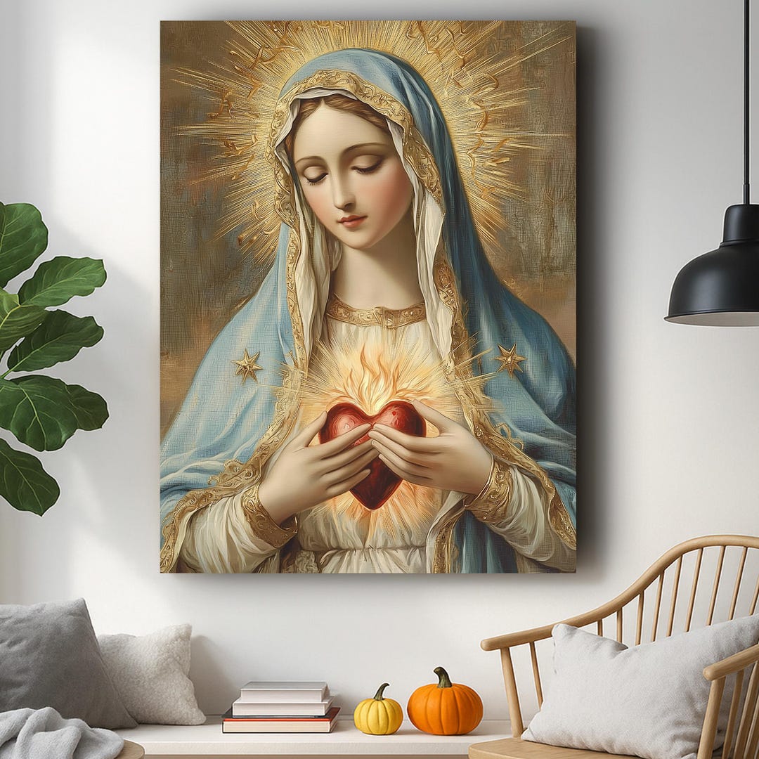 Immaculate Heart of Mary Canvas | Catholic Art, Virgin Mary Print - Etsy