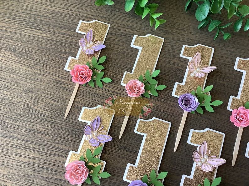 Butterfly First Birthday Cupcake Toppers 1st Birthday Floral Etsy