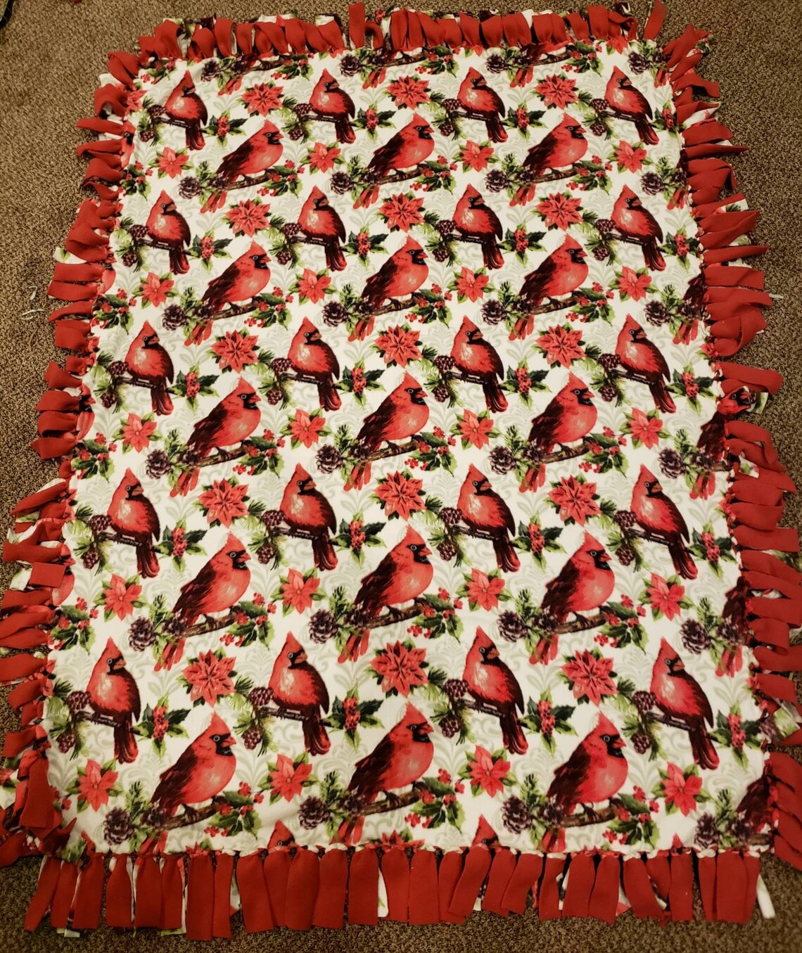 Cardinal Birds Christmas No Sew Fleece Throw Blanket Etsy