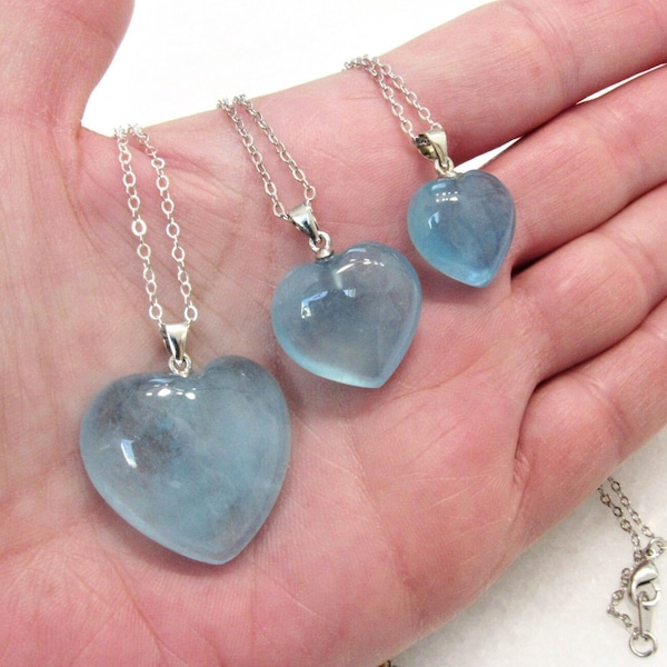 AAA Natural Aquamarine Heart Necklace, Aquamarine Pendant, March Birthstone Gift, Sterling Silver, Blue Stone Heart,  Women's Gift For Her