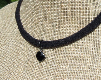 Black Onyx Stretch Choker, Vegan Nylon Choker, Natural Gemstone Choker, Nylon Choker, Boho Choker, Beach Choker, Dainty Black Fabric Choker