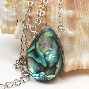 Teardrop Abalone Shell Necklace, Dainty Abalone Pendant, Sterling Silver Handmade Jewelry, Minimalist Boho Choker, Bridesmaids Necklace