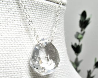 Clear Quartz Crystal Layering Necklace, Teardrop Clear Quartz Pendant, Statement Crystal Necklace, Chunky Crystal on Chain, Women's Gift
