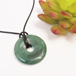 Green Aventurine Donut Pendant, Green Crystal Necklace, Calming Stone Jewelry, Green Gemstone Choker, Good Luck Gift