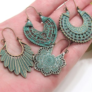 Patina Hoop Earrings, Trendy Statement Hoops, Bohemian Hoops, Ethnic Hoops, Gifts Under 20