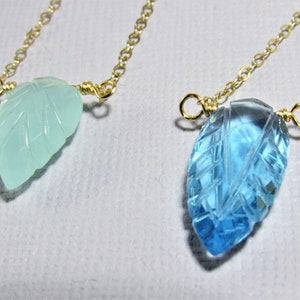 Dainty Carved Gemstone Leaf Pendant Necklace, Delicate Gemstone Drop Choker Necklace, Dainty Topaz Leaf Necklace, Dainty Chalcedony Necklace