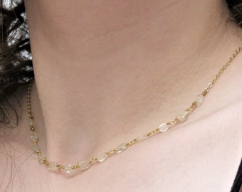 Dainty Aquamarine Necklace, Gold Aquamarine Beaded Choker, March Birthstone Necklace