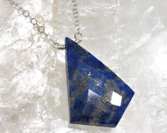 Lapis Lazuli Pendant Necklace, Blue Lapis Stone, 925 Blue Gemstone, Lapis Lazuli Jewelry, Faceted Lapis, Gift For Women