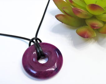 Purple Jade Donut Necklace, Malaysia Jade Disc Pendant, Round Jade, Good Luck Gift