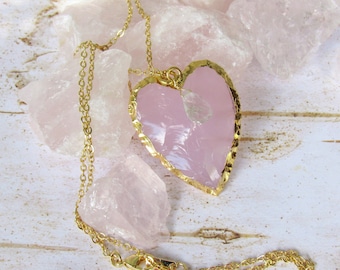 Rose Quartz Heart Necklace, Pink Crystal Heart Pendant, Valentine's Day Wife Gift, Raw Rose Quartz, Gift For Her, Love Jewelry
