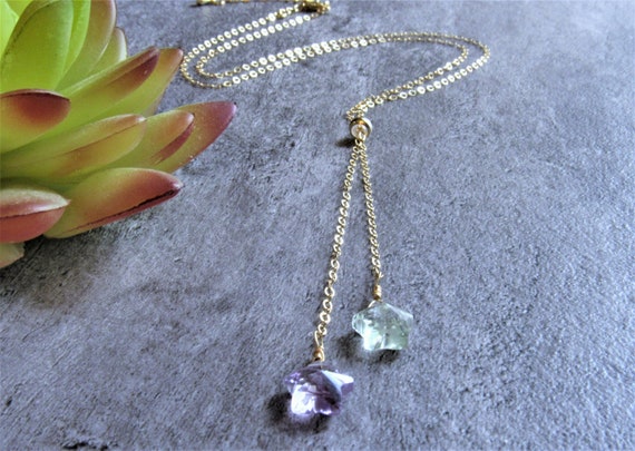 Amethyst Star Necklace, Shooting Star Lariat, Carved Star Pendant 
