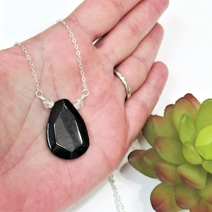 Raw Black Tourmaline Necklace, Empath Protection, Big Raw Tourmaline, Protection Pendant, Black Stone Jewelry, Black Crystal, Gift for her
