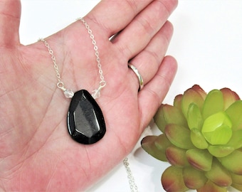 Raw Black Tourmaline Necklace, Empath Protection, Big Raw Tourmaline, Protection Pendant, Black Stone Jewelry, Black Crystal, Gift for her
