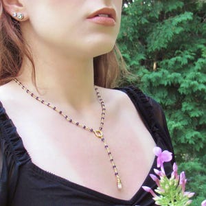 Amethyst Pearl Y Necklace, Long Amethyst Chain, Gold Amethyst Jewelry, Purple Stone Necklace, Birthday Gift, Gift For Women