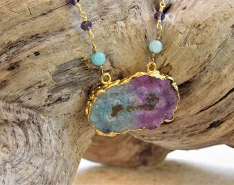 Rainbow Solar Quartz Necklace, Rainbow Jewelry, Rainbow Stone, Gift For Women