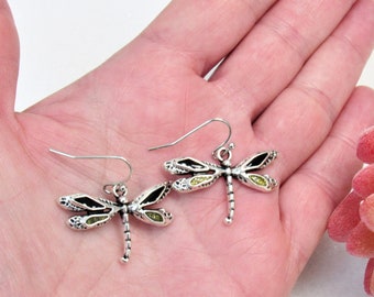 Dragonfly Dangle Earrings, Silver Dragonfly Earrings, Boho Dragonfly Jewelry, Gifts for Her, Gifts Under 15