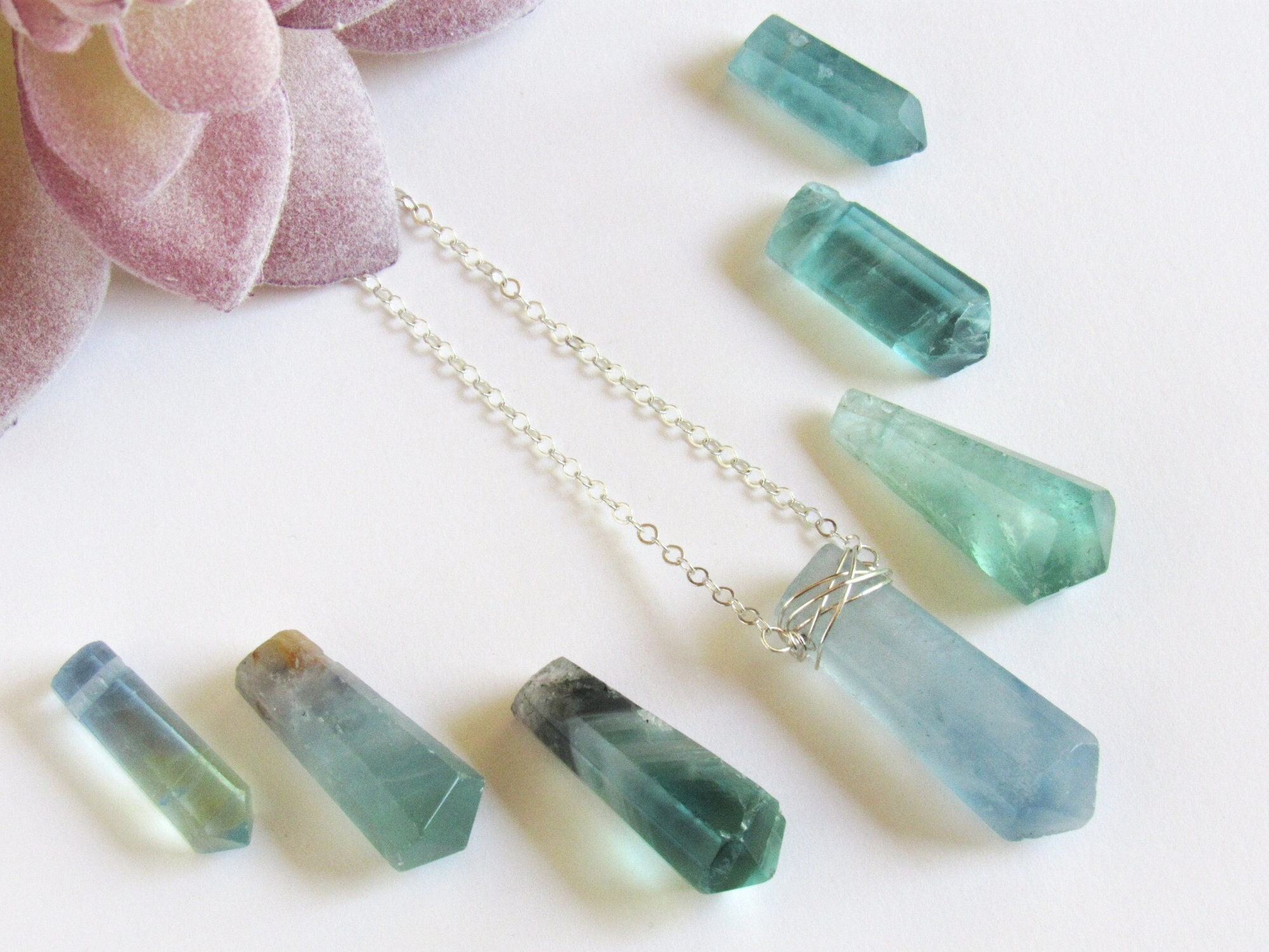 Blue Fluorite Point Necklace Raw Fluorite Pendant Green Fluorite Jewelry Anti Stress Stone Sterling or 14K Gold Fill Gift For Women