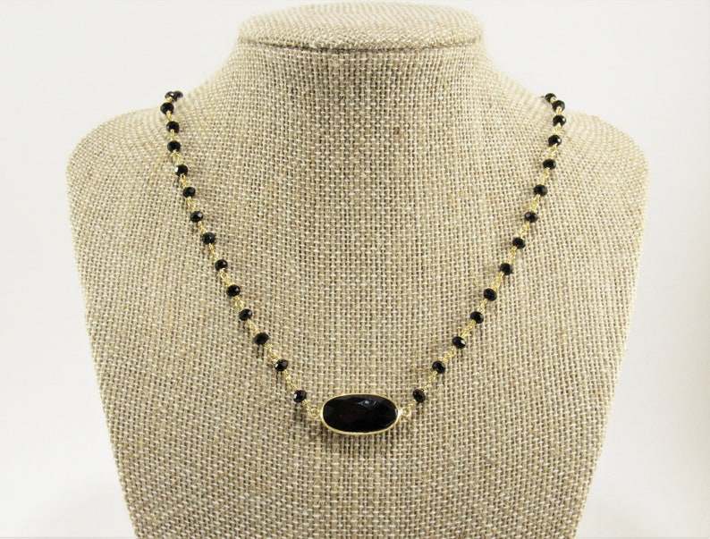 Boho Onyx Pendant Black OnyxCrystal Necklace Gold and Black Necklace Onyx Rosary Chain,