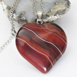 BIG Red Agate Heart Necklace, Red Gemstone Heart Pendant, Valentines Necklace, Statement Jewelry, Natural Stone Heart, Gift for women