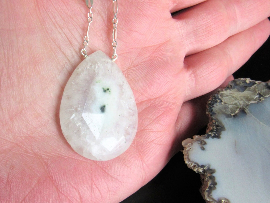 Big White Solar Quartz Necklace, Solar Quartz Pendant, Stalactite Slice