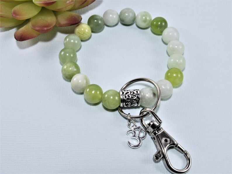 Jade Gemstone Yoga Keychain Good Luck Gift Protection Stone Etsy
