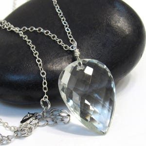 BIG Green Amethyst Pendant Necklace, Green Amethyst Jewelry, Natural Prasiolite, Sterling Silver, 14K Gold Amethyst, Gift For Woman
