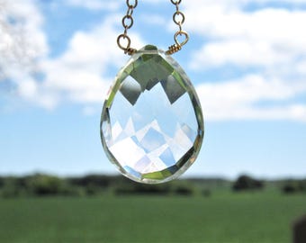 Sparkly Clear Quartz Pendant, Teardrop Crystal Necklace, Faceted Natural Quartz, Sun Catcher, Gift For Women