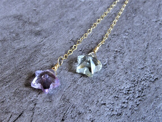 Amethyst Star Necklace, Shooting Star Lariat, Carved Star Pendant 