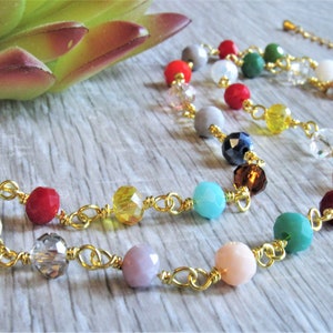 Colorful Crystal Beaded Choker, Rainbow Gemstone, Dainty Boho Beaded, Summer Festival Choker, LGBT Jewelry, Gift For Her, Czech Crystal
