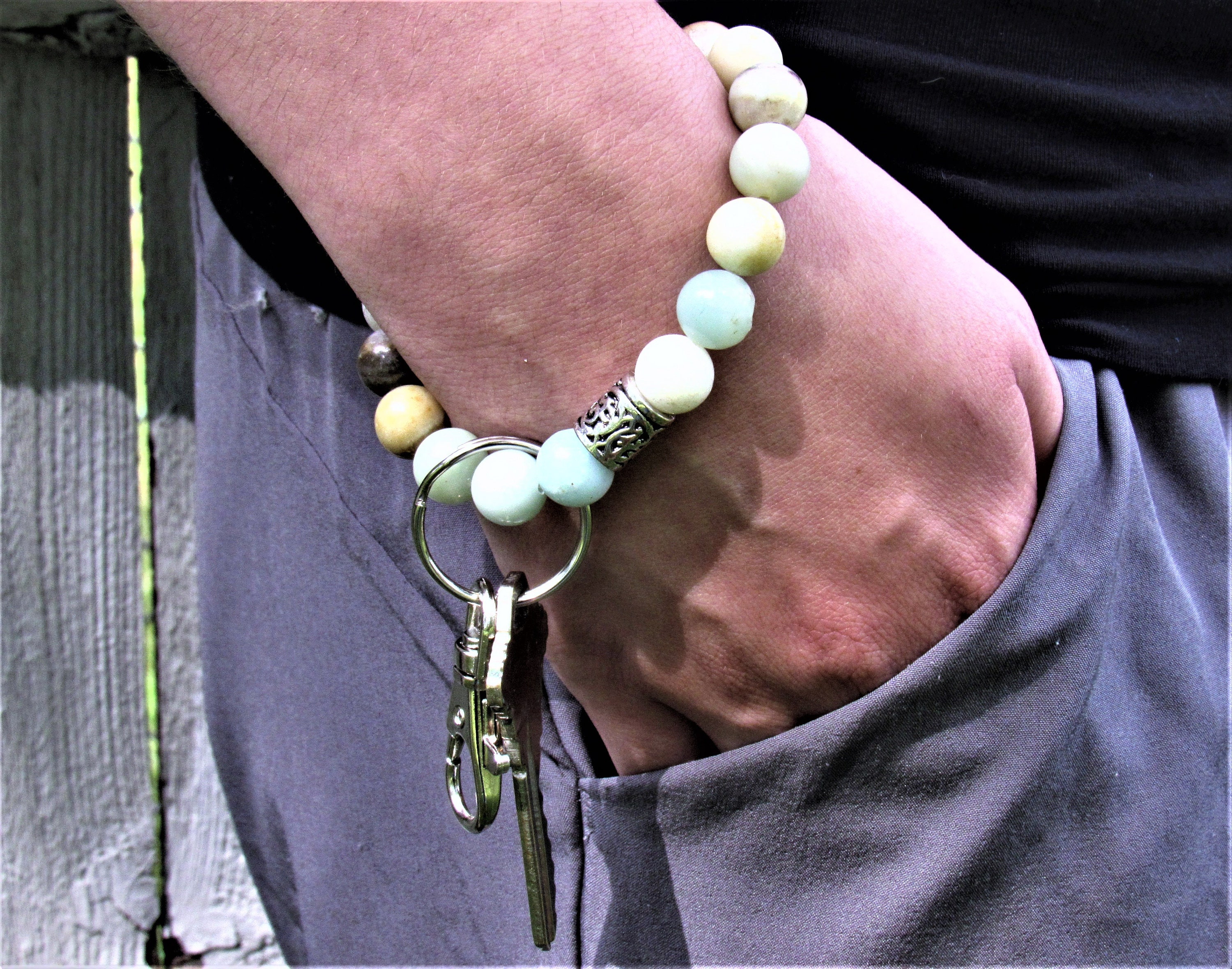 10mm Tree Agate Keychain Bracelet Chunky Beaded Bracelet Etsy