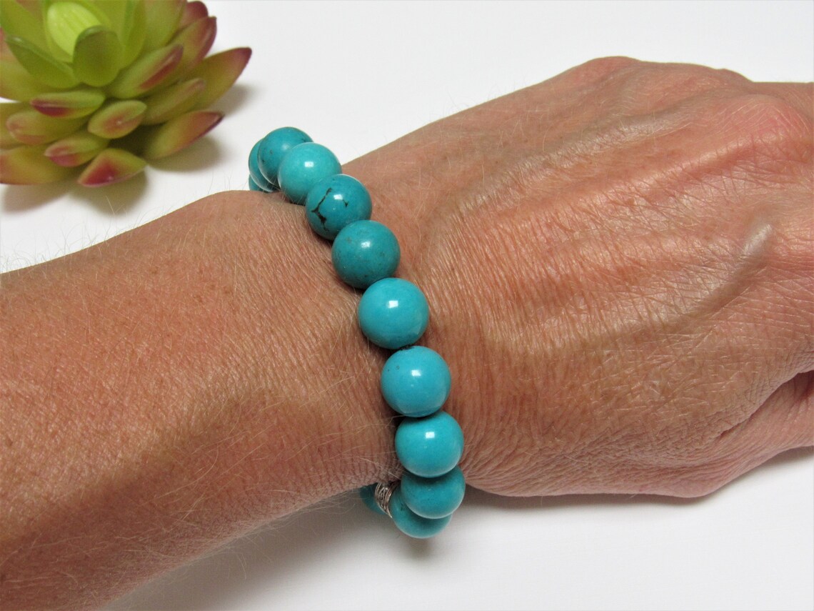 Natural turquoise keychain bracelet Wrist keychain 10mm Etsy