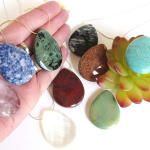 Big Gemstone Teardrop Pendant Necklace, Faceted Natural Stone Drop, Statement Necklace, Pineapple Quartz, Jasper, Amethyst, Gift For Women