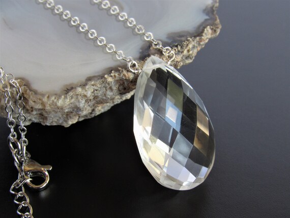 LARGE Rock Crystal Necklace Big Clear Quartz Pendant Crystal