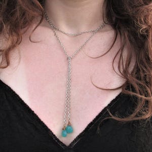 Aqua Chalcedony Lariat, 40 inch Lariat Necklace, Long Necklace, Boho Necklace, Wrap Necklace, Gemstone Necklace, Trendy Necklace