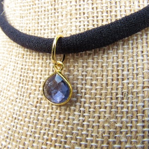 Tanzanite Stretch Choker, Dainty Tanzanite Hydro Quartz Necklace, Purple Stone Boho Choker, Delicate Tanzanite, Tanzanite Teardrop