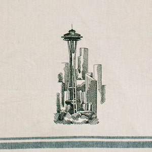 Seattle Skyline,  embroidered kitchen towel, mother's gift, bridal gift, tea towel, house warming gift, kitchen decor