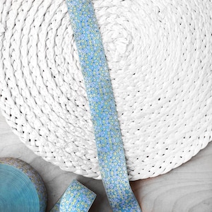 1 1/2 inch Jacquard Cloth ribbon Teal Yellow Flowers Floral
