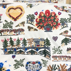 Vintage Stoff Town Village Holländische Pferdewagen Herzen Weich Stretch