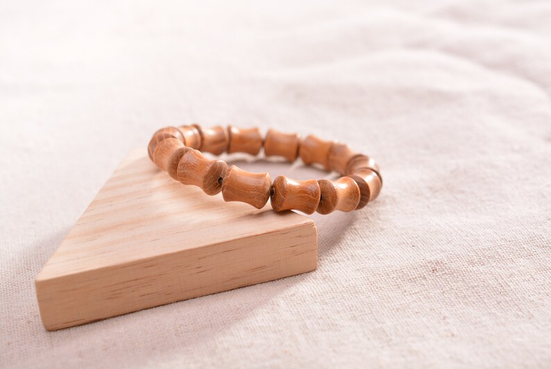 Natural Gold teak Bamboo festival Beaded Elastic Bracelets Buddhist rosary Meditation Prayer yoga wood Bracelet for men women