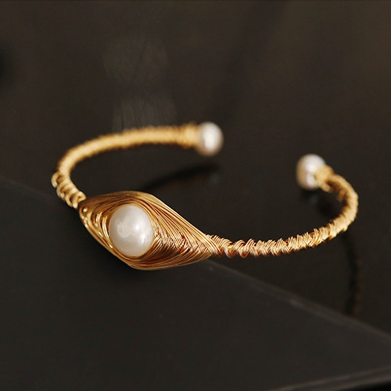 Original Design Handmade Natural Freshwater Pearl Bangle for Women Wedding Gift Fine Jewelry
