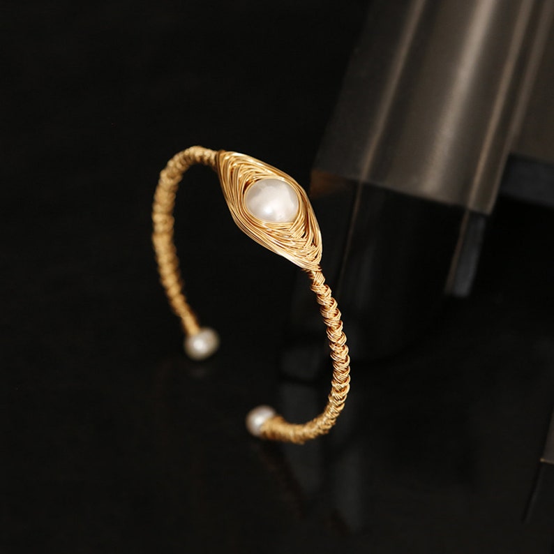 Original Design Handmade Natural Freshwater Pearl Bangle for Women Wedding Gift Fine Jewelry