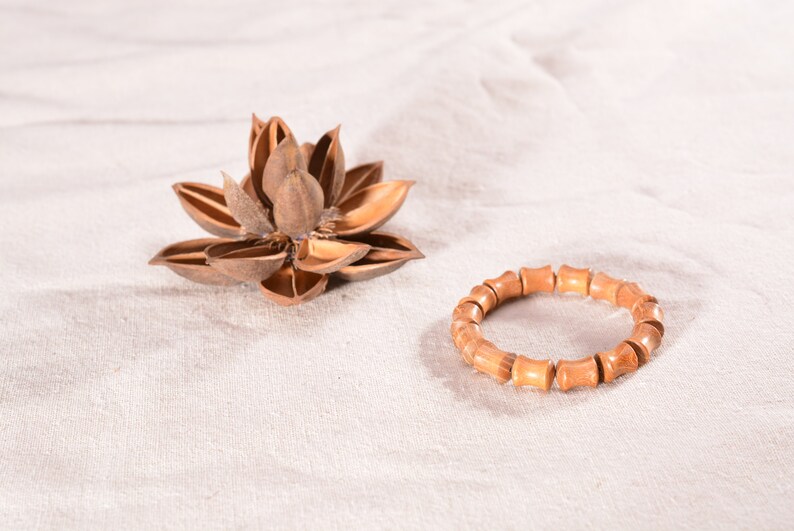 Natural Gold teak Bamboo festival Beaded Elastic Bracelets Buddhist rosary Meditation Prayer yoga wood Bracelet for men women