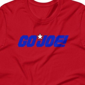 Pro-Biden T-shirt with GO JOE! in Democratic blue color with a white star between the two words on a red T-shirt for the US Presidential Election 2024