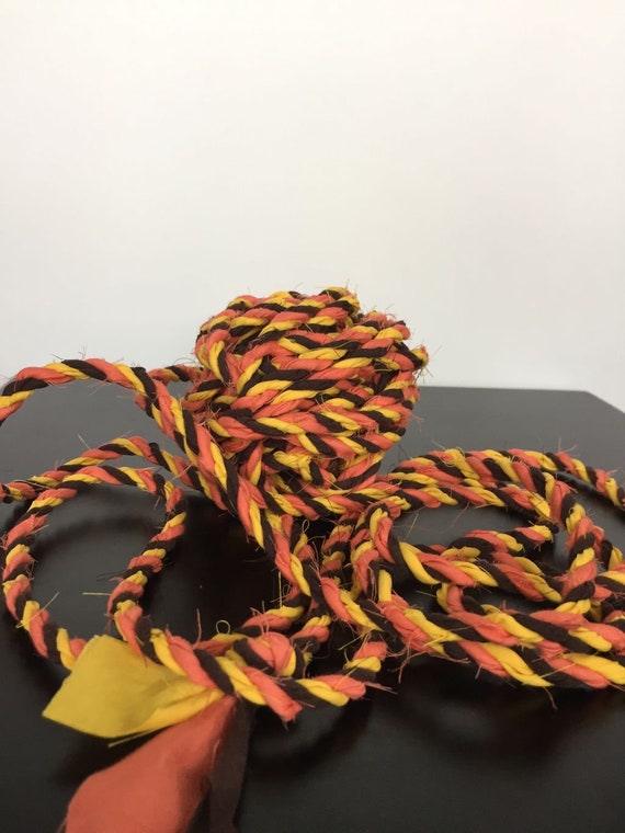 Tri Colored Twine, Orange, Yellow, and Brown hand Made Boho Fabric Cord  twisted Fabric Twine Ready to Ship 