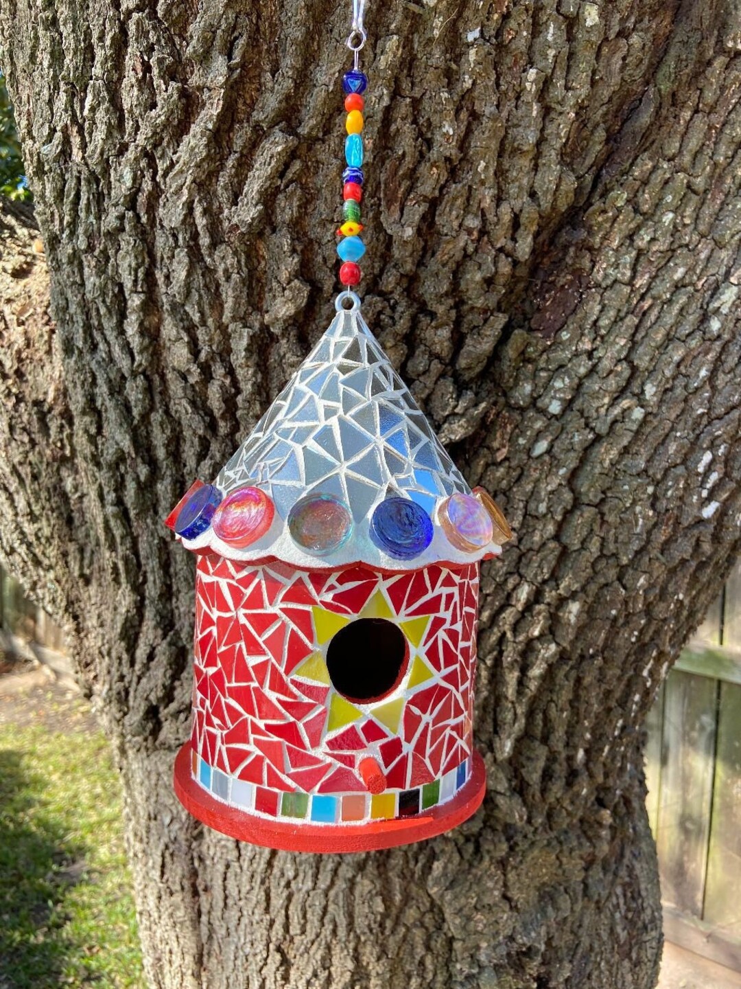 Rosies Stained Glass Mosaic Birdhouse Garden Yard Decor Etsy