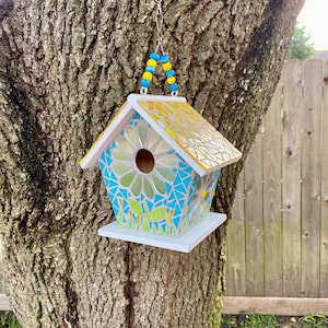 Stained Glass Mosaic birdhouse, Summer Days, Garden, Yard Decor