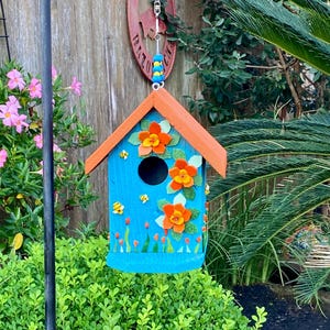 Stained Glass Mosaic Reclaimed Cedar Birdhouse, Summer Flowers, Garden, Yard Decor
