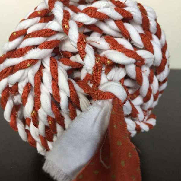 Twine,burnt orange and white hand made boho fabric cord. Ready to ship!