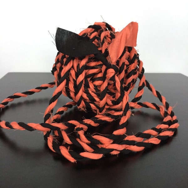 Twine, black and orange hand made boho fabric cord -Twisted Fabric Twine -Ready to ship!